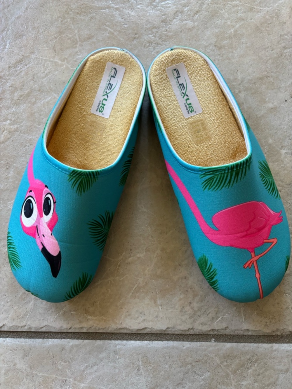 Flexus Women's Turquoise Pink Flamingo Slip-On Slippers